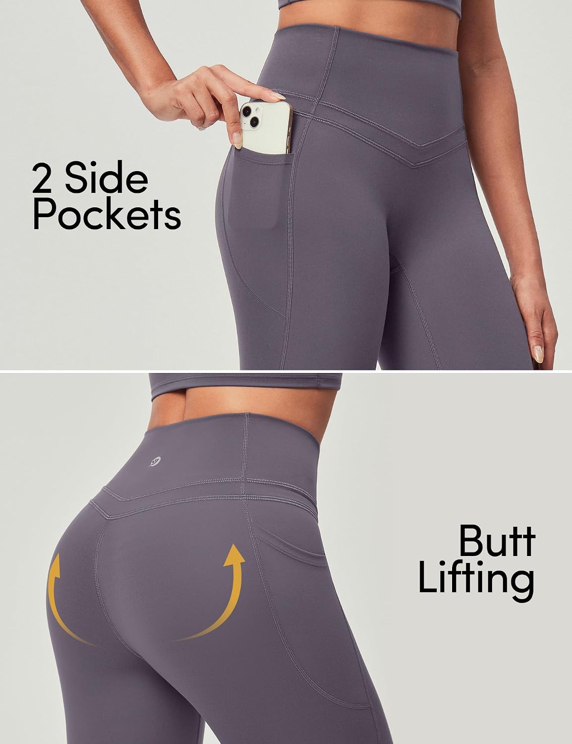 IUGA Medium Iron Gray Compression Leggings with Pockets for Women Tummy Control Leggings No Front Seam Workout High Waist Yoga Pants